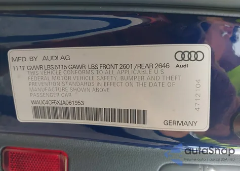 2018 Audi S5 3.0T Premium Plus из США, поврежденный, VIN WAUC4CF5XJA061953